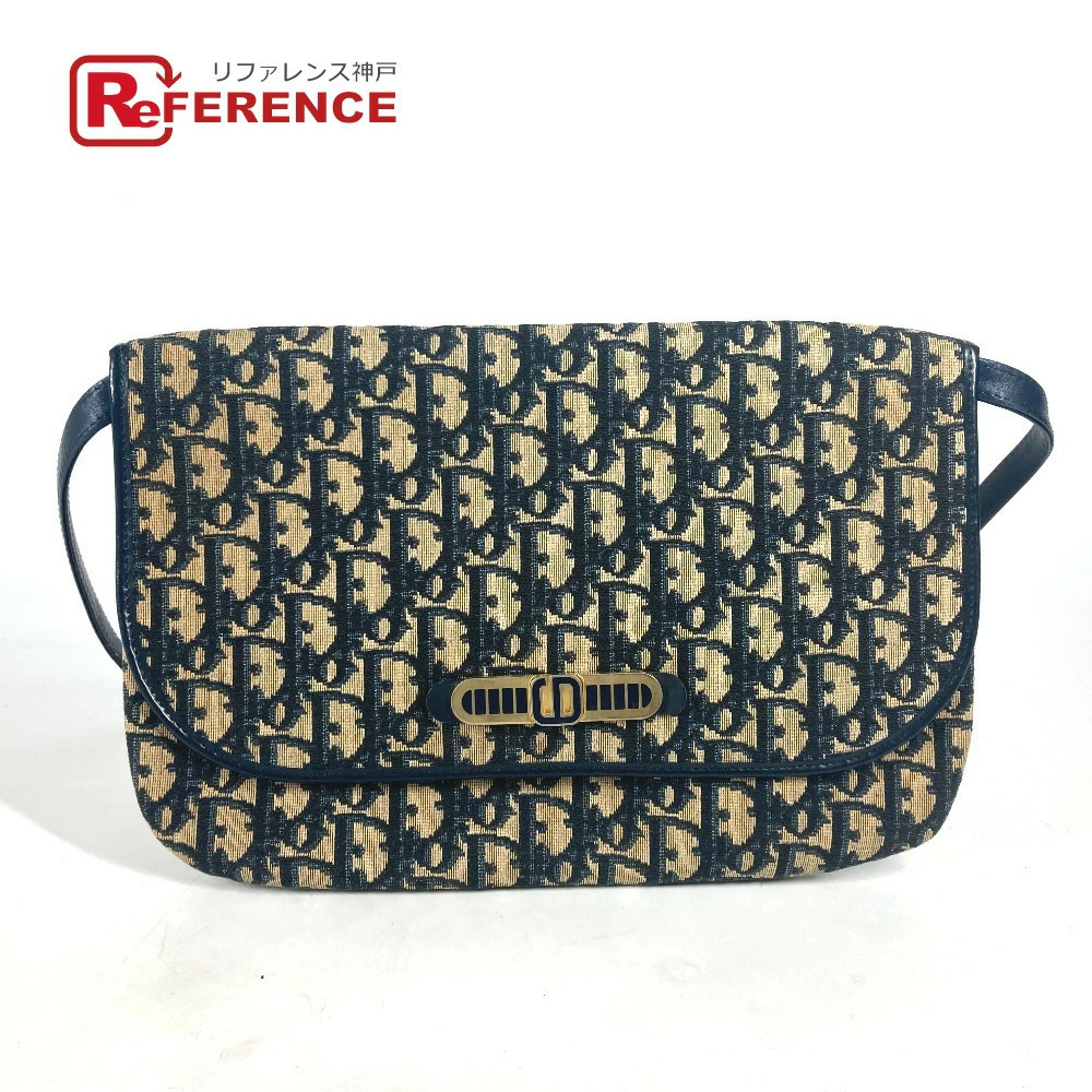 Dior Trotter CD Logo Accessory Clutch Shoulder Bag Canvas Leather Navy Blue